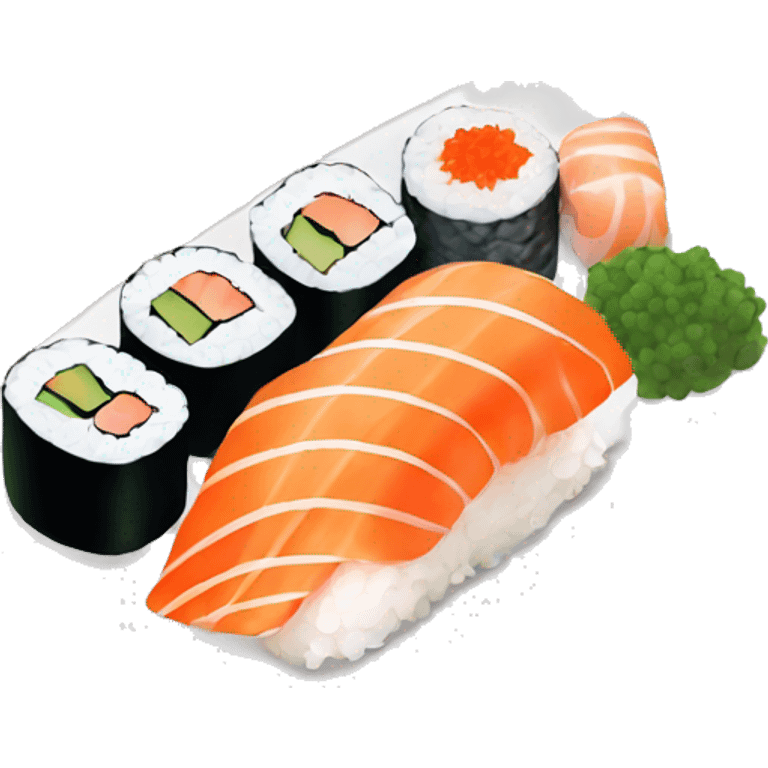 Sushi platter, nigiri with ginger and wasabi emoji