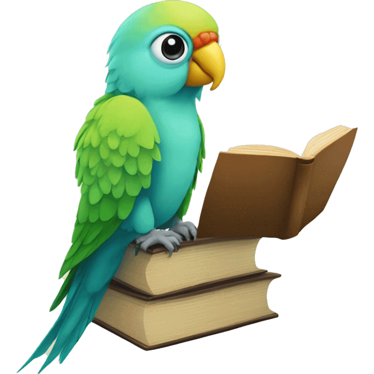 parakeet with giant book emoji