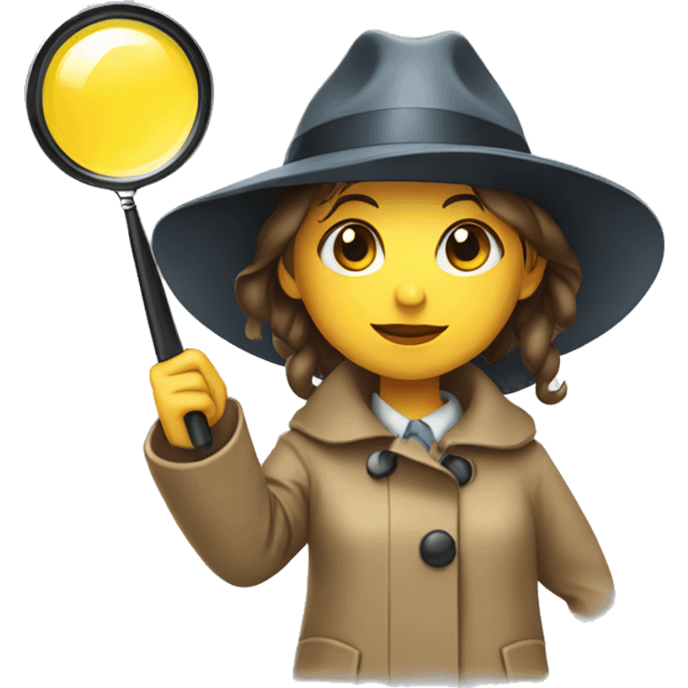 girl in a detective costume, in a raincoat, with a hat and a magnifying glass in her hands emoji