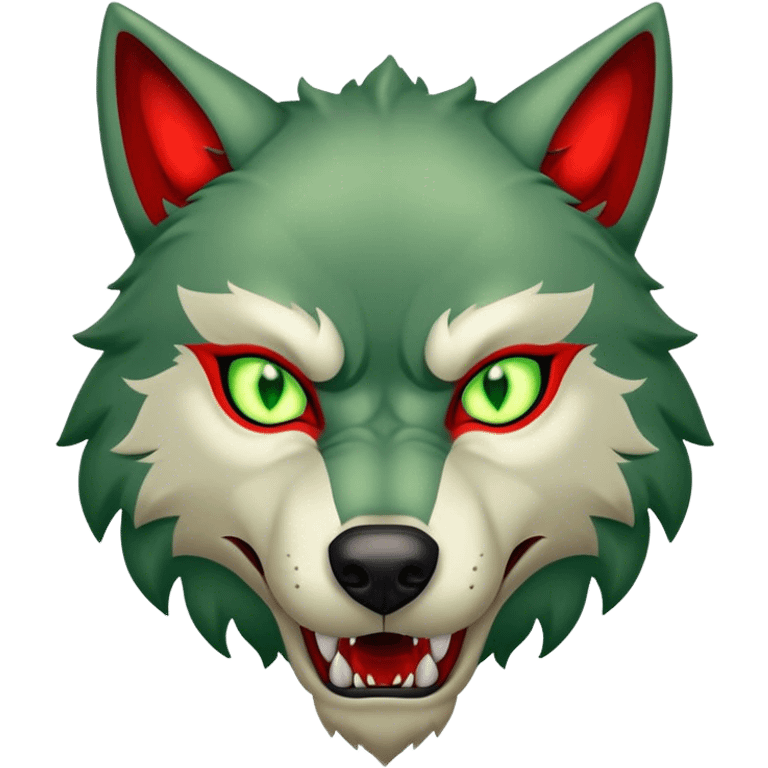 Evil Aggressive Green Wolf with red eyes emoji