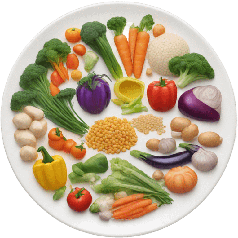 round white plate full of healthy food emoji