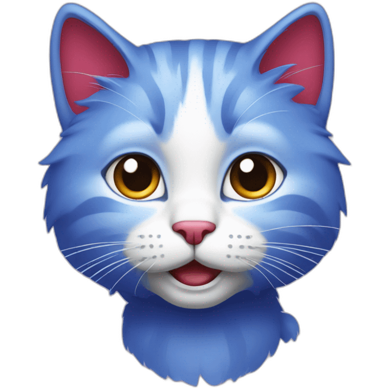 cat bleu avec des cheveux rouge et violet emoji