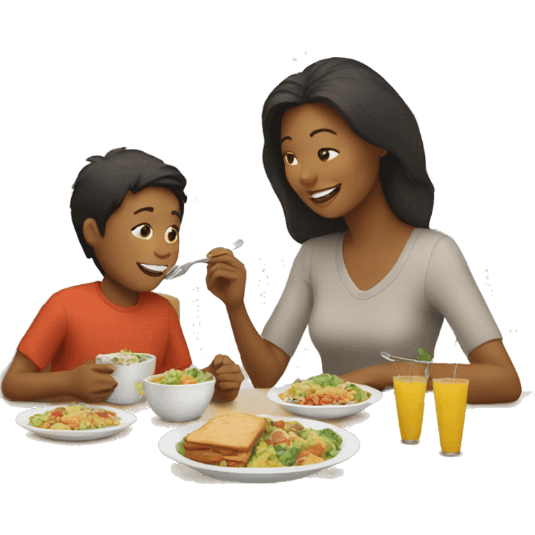 Mother eating lunch with boy emoji