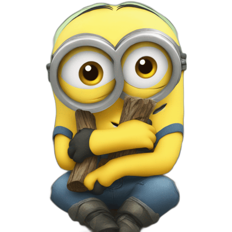 minion cute sitting on a bench and hugging a log emoji