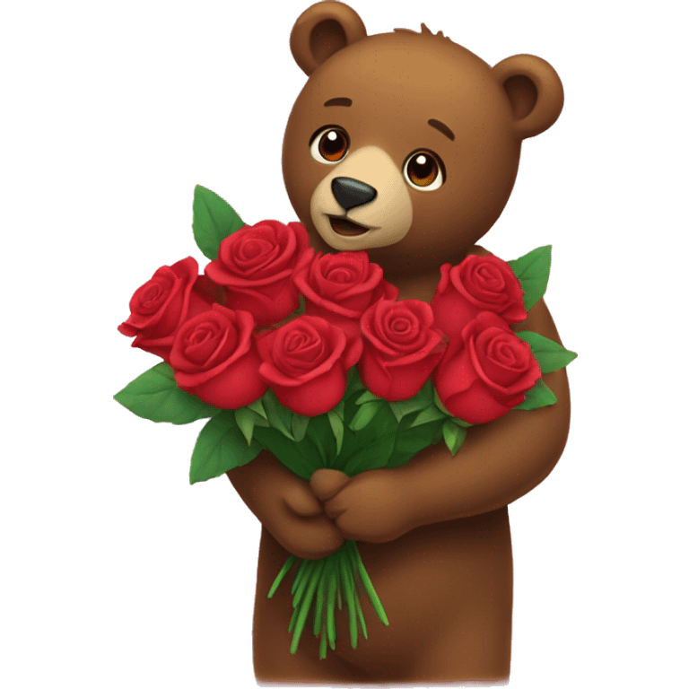 Bear holding a bouquet of roses  emoji