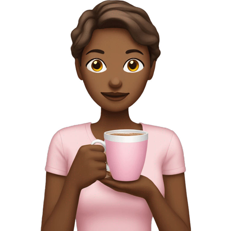 Women drinking coffee in light pink cup emoji