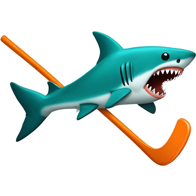 Teal shark biting orange hockey stick emoji