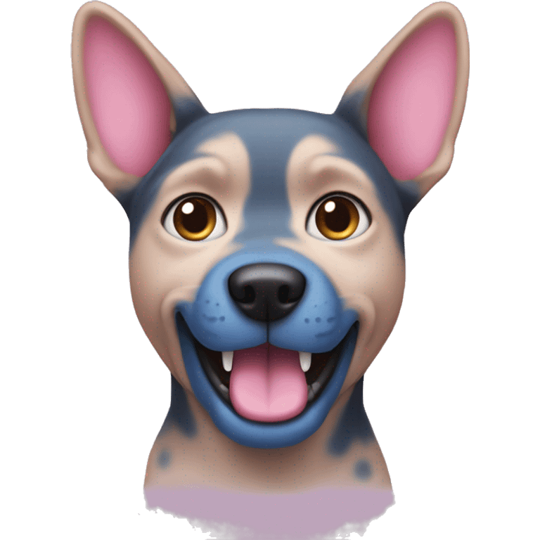 Blue dog with pink cat emoji