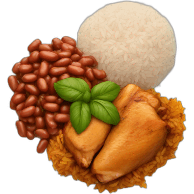 Dominican food plate of rice, stewed chicken and beans emoji