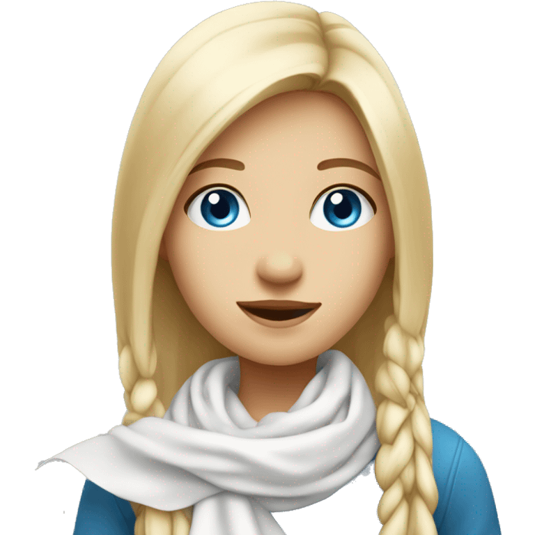 Cute Blonde straight girl with long hair blue eyes with a white scarf on emoji