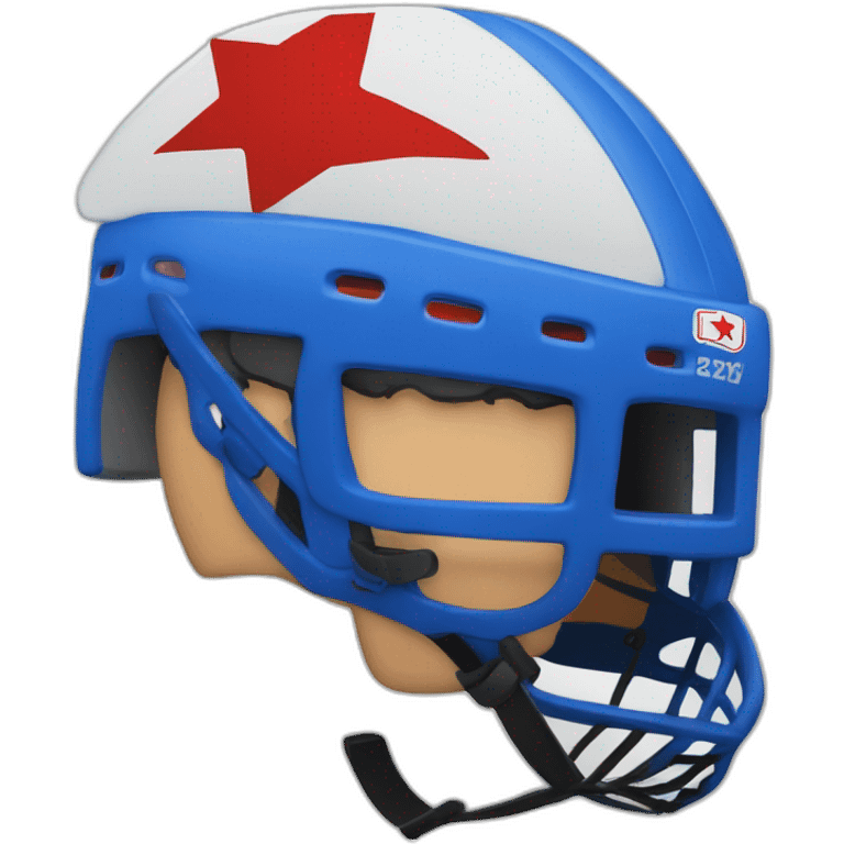 hockey player's head wearing blue helmet with red star emoji