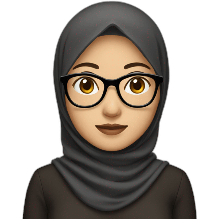 asian woman wearing brown hijab, black shirt, and rounded glasses emoji