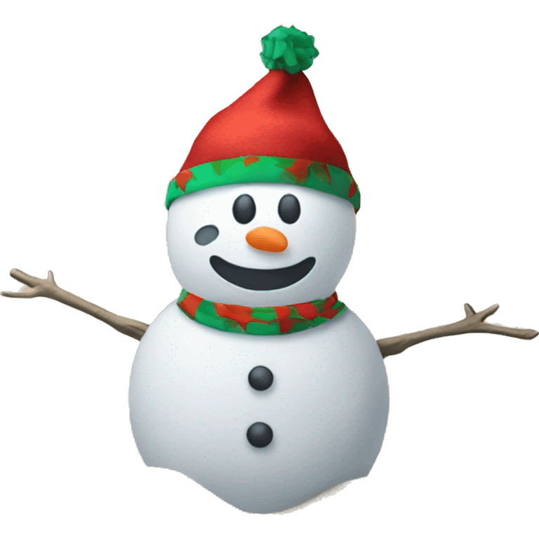 Snowman wearing christmas hat on the beach  emoji