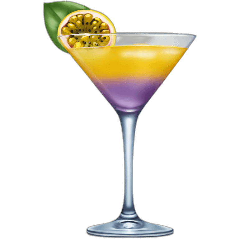 Cocktail with a passion fruit floating in the middle in a martini glass emoji