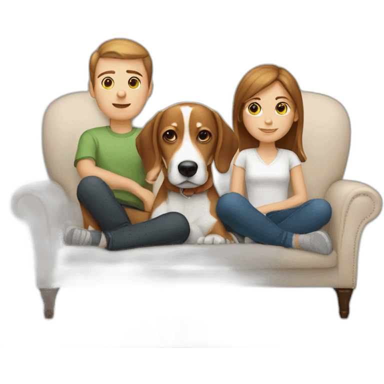 Brown hair White boy and girl with beagle Sit on couch emoji