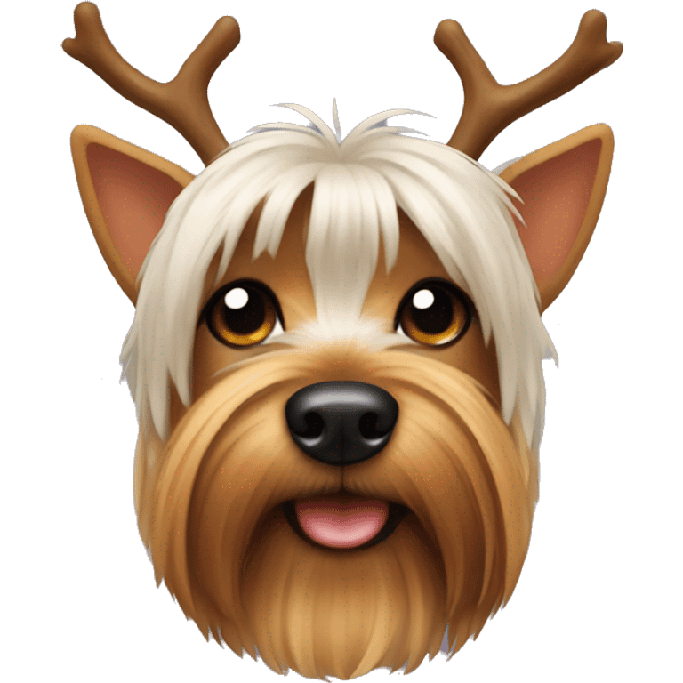 Yorkshire Terrier with reindeer antlers emoji