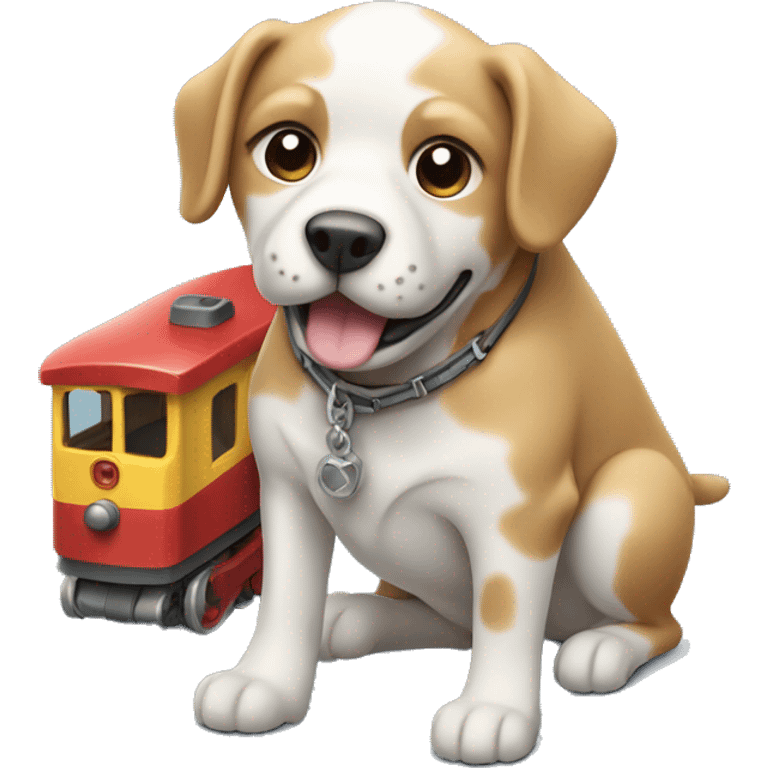 Dog with a toy train in its hand emoji