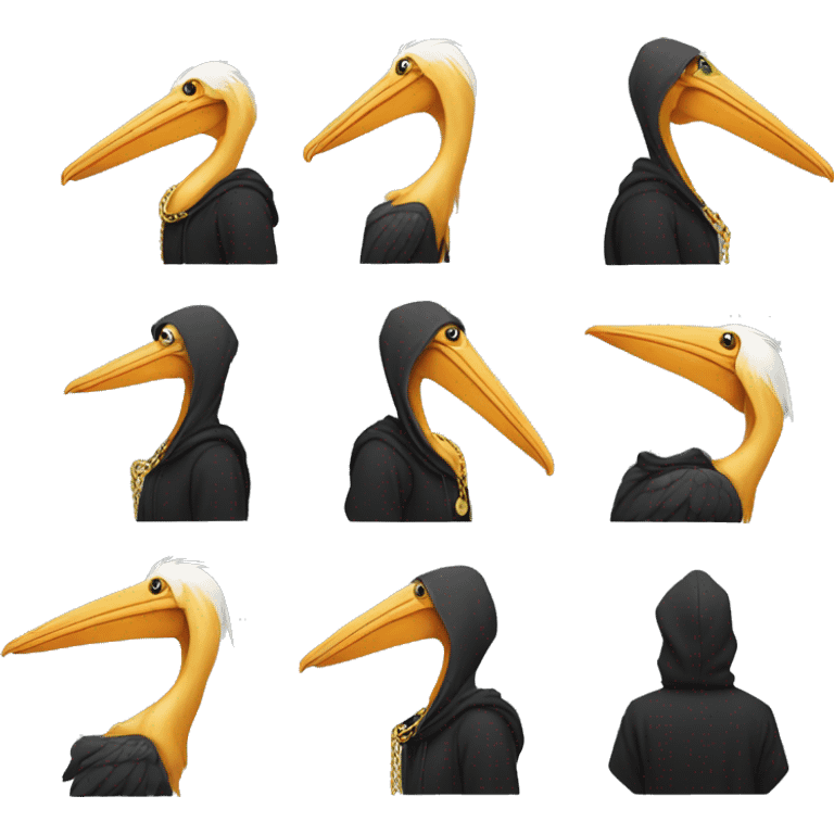 Pelican wearing a black hoody and gold chains emoji