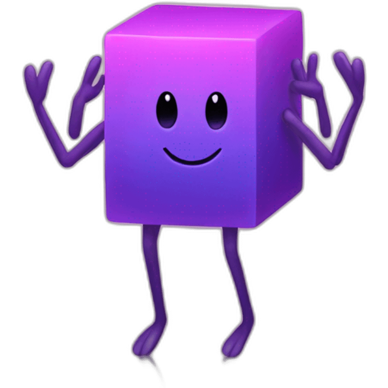 purple gradient colored cube long hands and long legs and a smile emoji