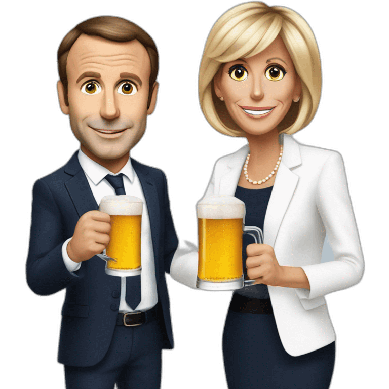 Emanuel macron qui boit une bière avec Brigitte Macron  emoji