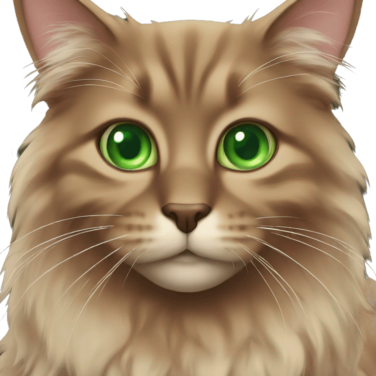 Brown fluffy cat with green eyes emoji