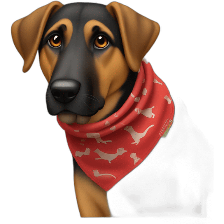 75% Coonhound 25% German Shepherd mix dog wearing small plain red bandana side view full body left facing emoji