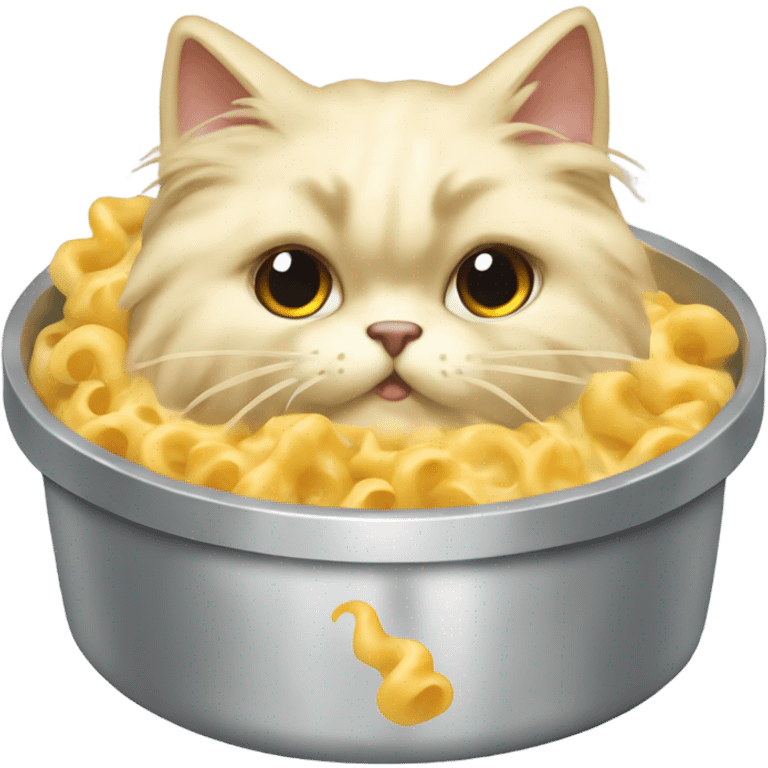 himalayan long hair cat cooking mac and cheese  emoji