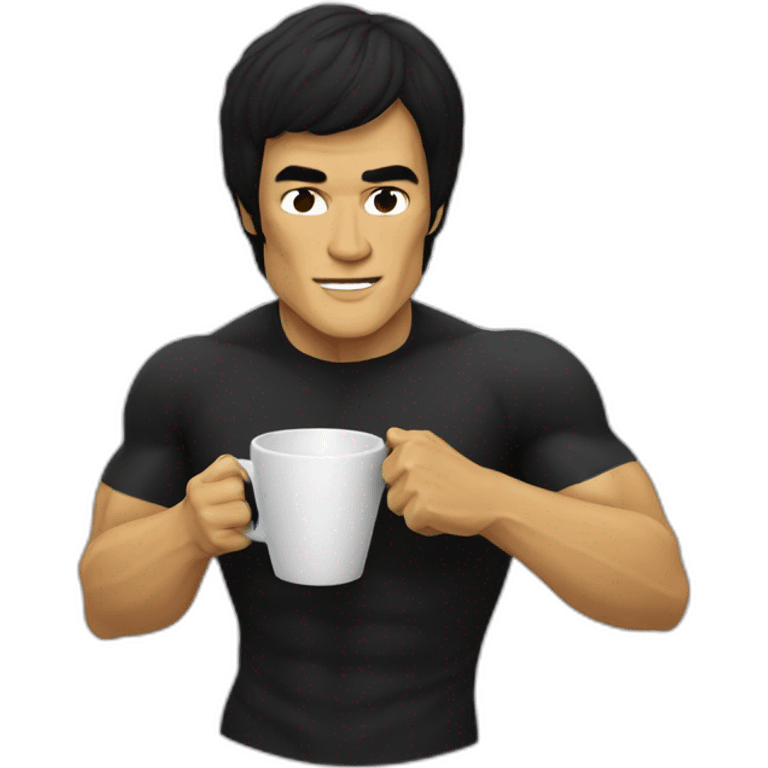 Bruce lee drinking a cup of coffee emoji