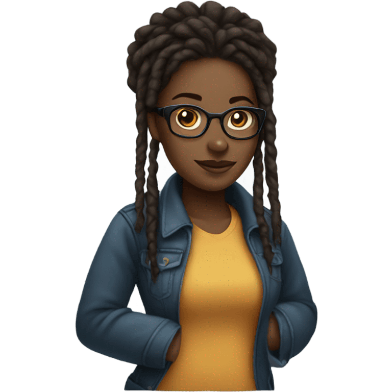 Black girl with locs and glasses emoji