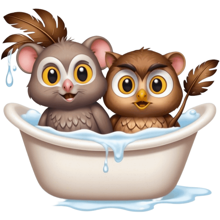 rat and owl taking a bath together  emoji