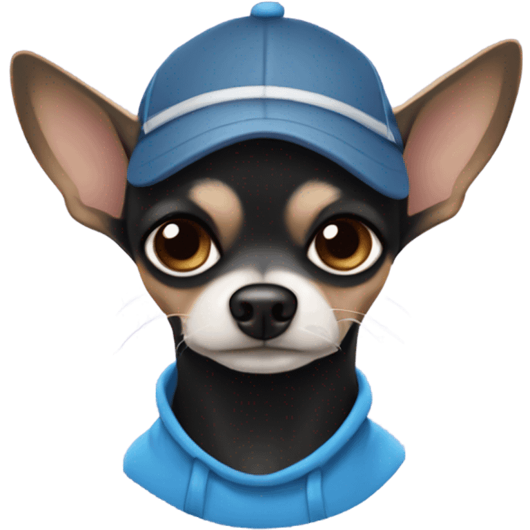 Old man blue eyes goatee beard ball cap holding cute black long fur Chihuahua emoji