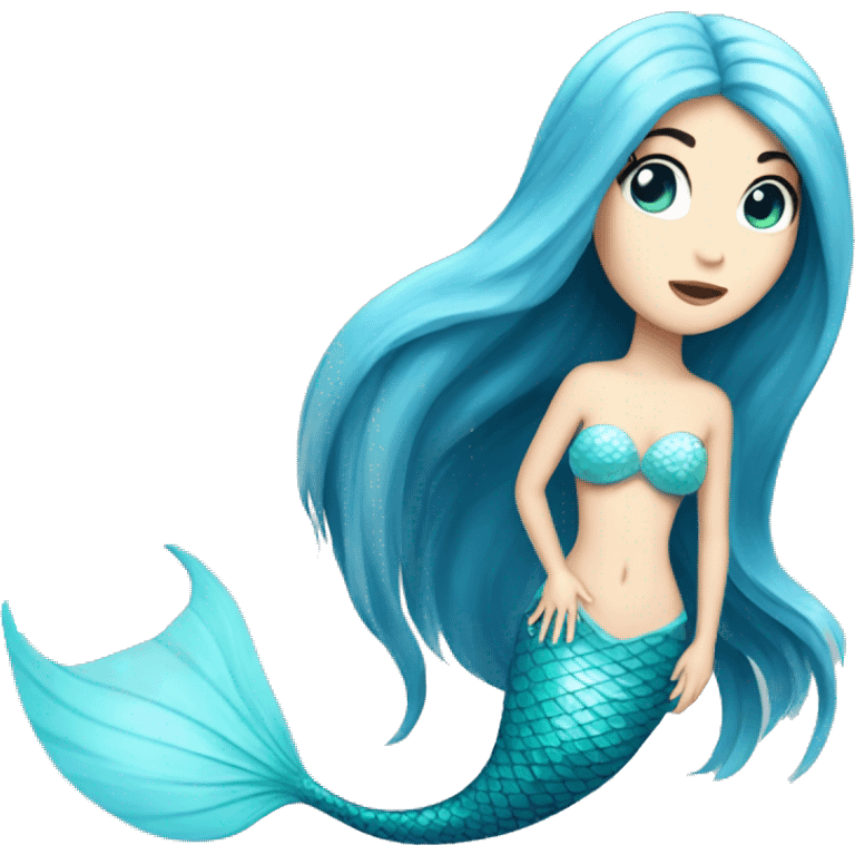 mermaid with long black hair pale skin and light blue eyes  emoji