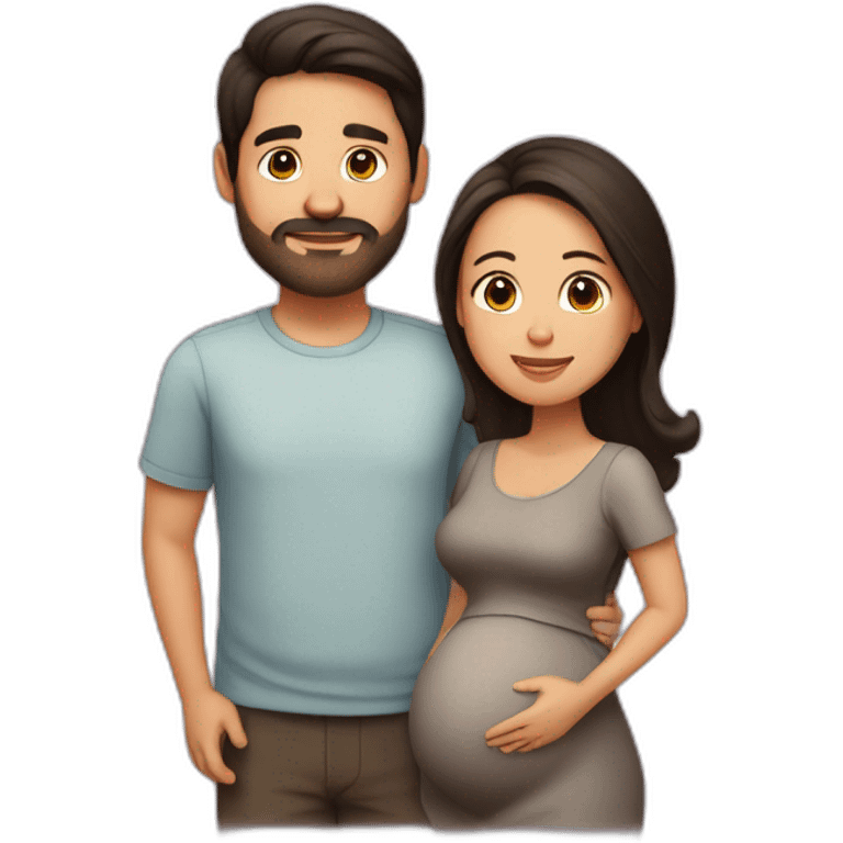 Latin pregnant woman with dark brown medium-long hair and a husband with short dark brown haircut without a mustache or beard emoji