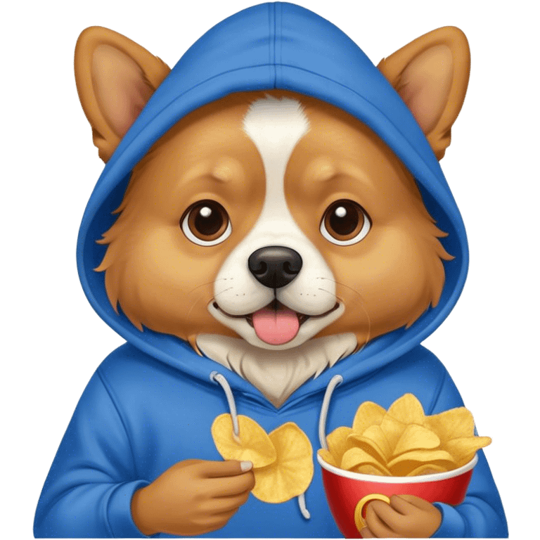 Dog wearing hoodie and eating chips  emoji