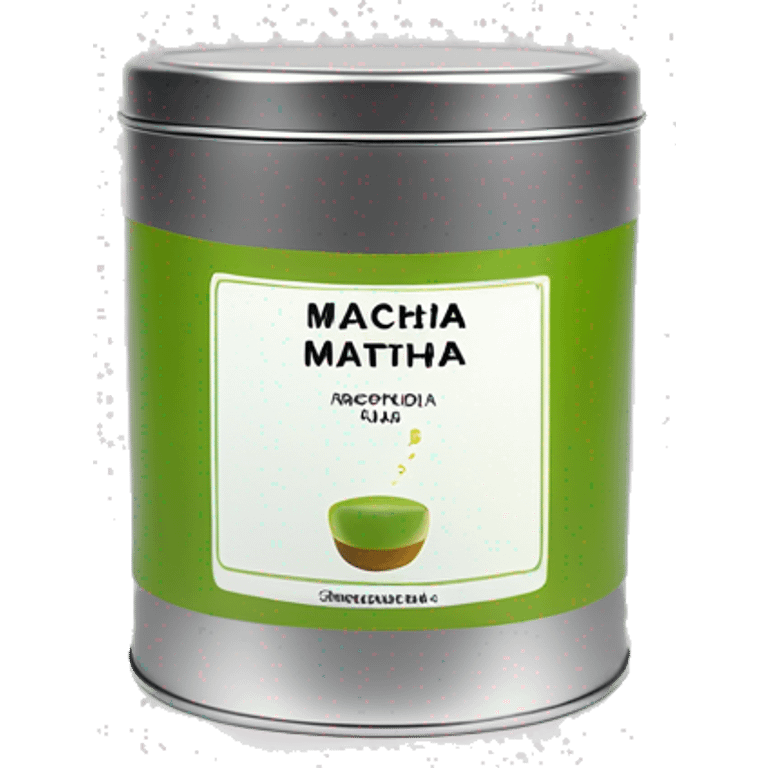 realistic lit matcha scented candle in a silver tin with a small white label that says ‘matcha’ emoji