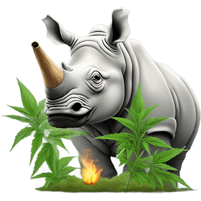 White rhino smoking hemp in hemp bush emoji