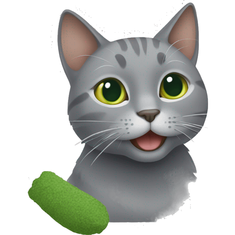 Grey cat playing with catnip emoji