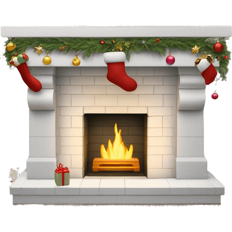 White brick fireplace mantle with Christmas decorations  emoji