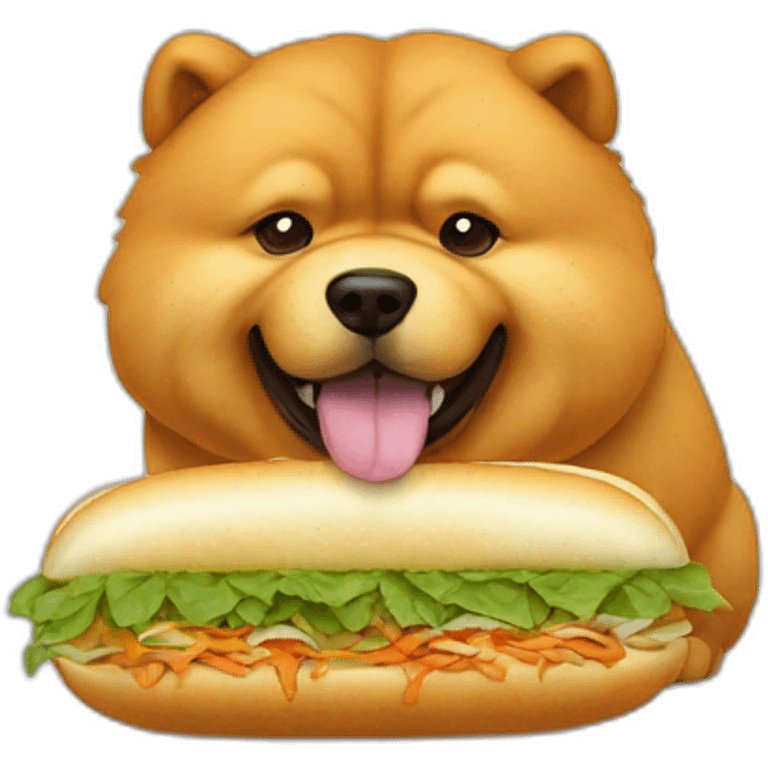 Chow Chow dog eating banh mi emoji