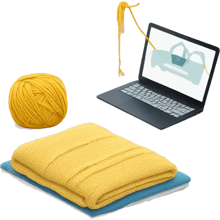 Bed + laptop + yarn skein emoji