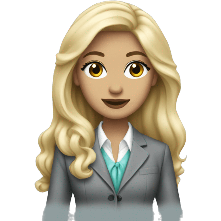 Blonde long hair Tiffany diamond seller in a grey suit emoji