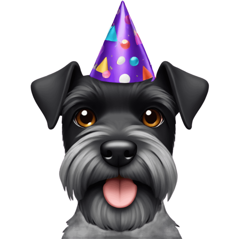 Black miniature schnauzer with party hat on  emoji