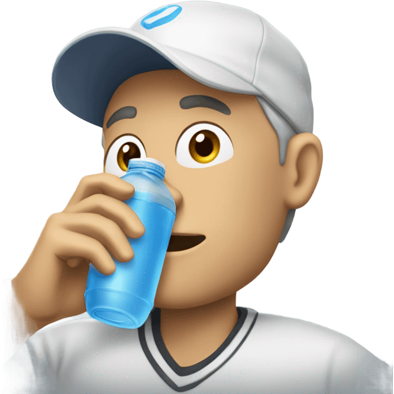 White guy in ball cap  drinking water bottle emoji