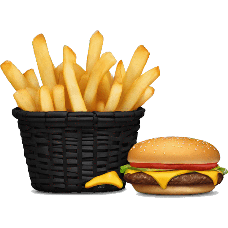 Burger and fries in a shallow oval black basket emoji