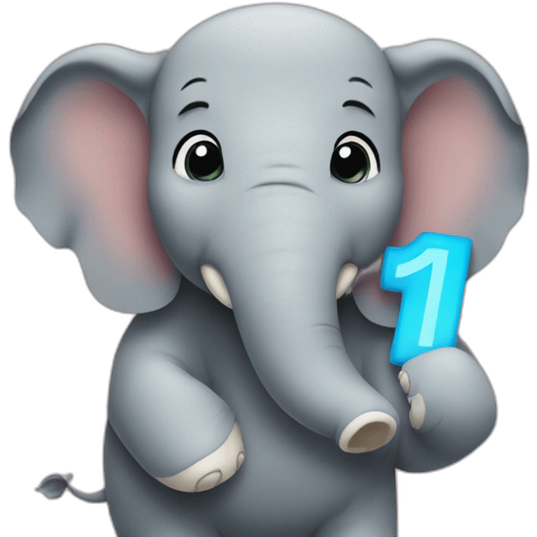 close up of an elephant holding a big sign that says #1Fan emoji