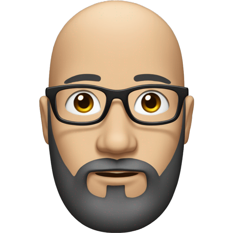 Create a bald man, long black beard with white highlights, round prescription glasses, and thin eyebrows emoji