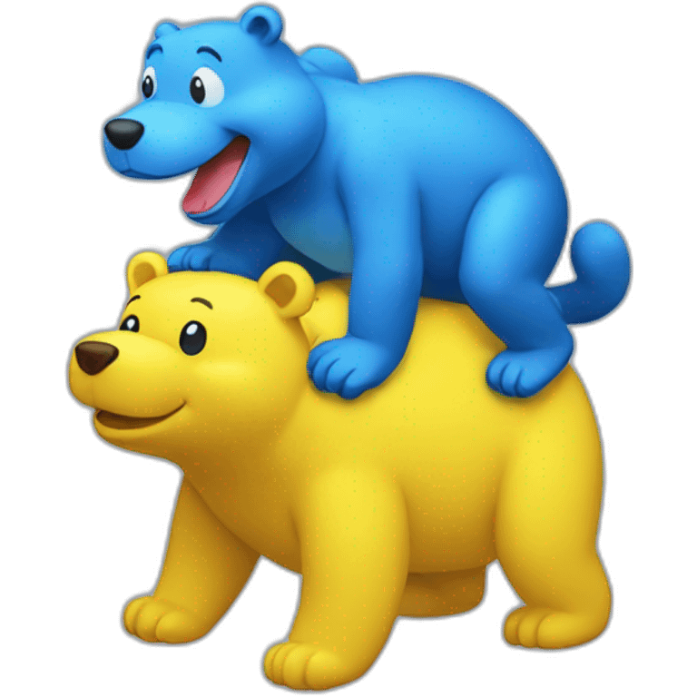 Yellow yoshi riding on top of a blue bear emoji