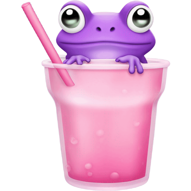 A light purple frog drinking pink boba emoji