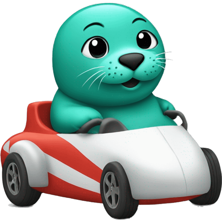 teal seal sitting in racecar side view emoji