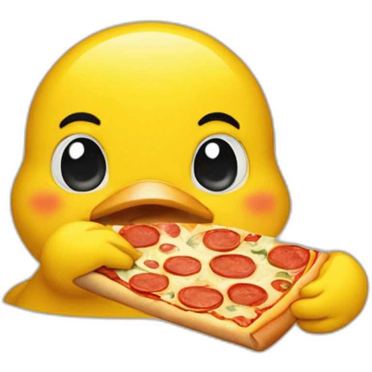 yellow duck frontal face eating pizza with hands emoji